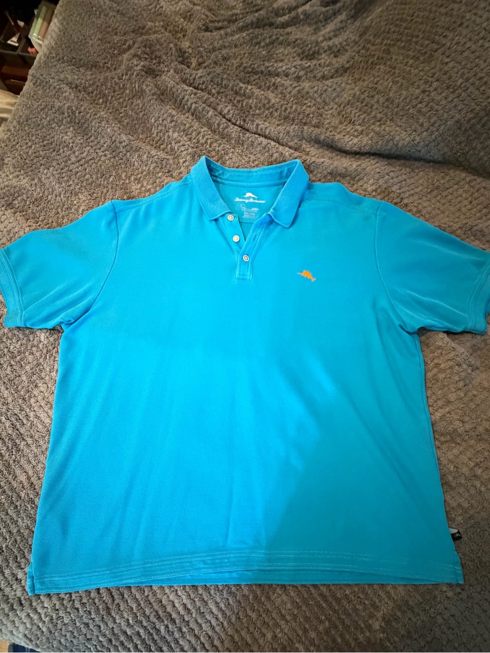 Tommy Bahama Men's Aqua Blue Polo with Orange Logo